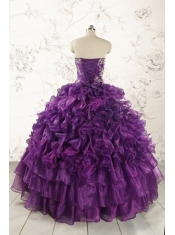 Purple Strapless 2015 Quinceanera Dress with Appliques