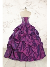 Purple Strapless 2015 Quinceanera Dresses with Embroidery