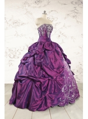 Purple Strapless 2015 Quinceanera Dresses with Embroidery