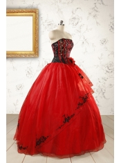Red Appliques Strapless Quinceanera Dresses for 2015