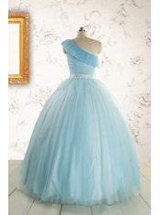 Romantic One Shoulder Light Blue Quinceanera Dress for 2015