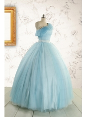 Romantic One Shoulder Light Blue Quinceanera Dress for 2015