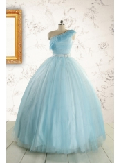 Romantic One Shoulder Light Blue Quinceanera Dress for 2015