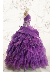 Romantic Purple Ball Gown 2015 Quinceanera Dress with Appliques and Ruffles