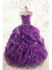 Romantic Purple Ball Gown 2015 Quinceanera Dress with Appliques and Ruffles