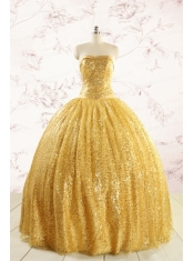 Romantic Sequins Yellow Quinceanera Dress with Strapless