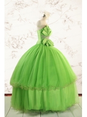 Spring Green Quinceanera Dresses with Beading and Bowknot for 2015 Spring