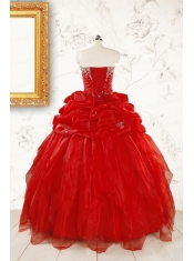 Sweetheart Ball Gown Beading 2015 Prefect Red Quinceanera Dresses