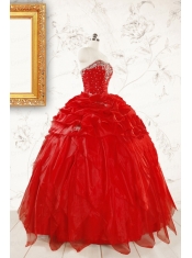 Sweetheart Ball Gown Beading 2015 Prefect Red Quinceanera Dresses