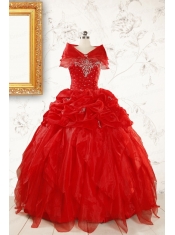 Sweetheart Ball Gown Beading 2015 Prefect Red Quinceanera Dresses