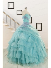 Sweetheart Organza Beading and Ruffles Quinceanera Dresses for 2015