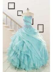 Sweetheart Organza Beading and Ruffles Quinceanera Dresses for 2015