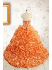 Unique Appliques Brush Train Quinceanera Dresses in Orange