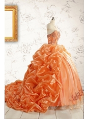 Unique Appliques Brush Train Quinceanera Dresses in Orange