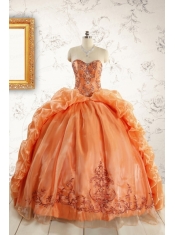 Unique Appliques Brush Train Quinceanera Dresses in Orange