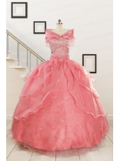 Watermelon Sweetheart Beading Appliques Ball Gown Sweet 16 Dresses