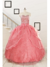 Watermelon Sweetheart Beading Appliques Ball Gown Sweet 16 Dresses