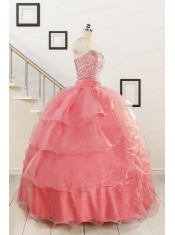 Watermelon Sweetheart Beading Appliques Ball Gown Sweet 16 Dresses