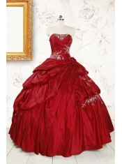 Wine Red Appliques Sweetheart 2015 Quinceanera Dress