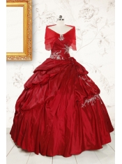 Wine Red Appliques Sweetheart 2015 Quinceanera Dress