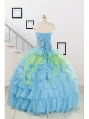 Wonderful Multi-color Strapless Beading Quinceanera Dress for 2015