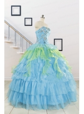 Wonderful Multi-color Strapless Beading Quinceanera Dress for 2015