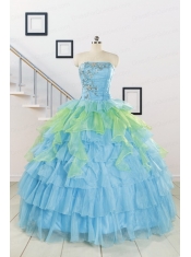 Wonderful Multi-color Strapless Beading Quinceanera Dress for 2015