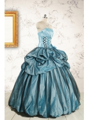 2015 Cheap Strapless Quinceanera Dresses in Teal