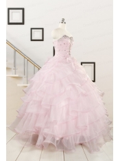 2015 Cute Baby Pink Quinceanera Dresses with Beading and Ruffles