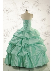 2015 Luxurious Apple Green Quinceanera Dress with Beading and Pick Up