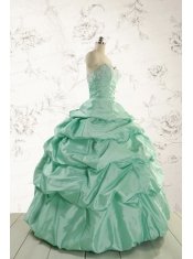 2015 Luxurious Apple Green Quinceanera Dress with Beading and Pick Up