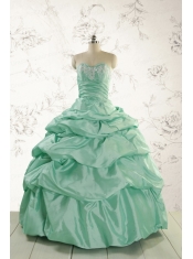 2015 Luxurious Apple Green Quinceanera Dress with Beading and Pick Up
