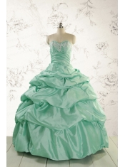 2015 Luxurious Apple Green Quinceanera Dress with Beading and Pick Up