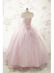 2015 One Shoulder Beading Light Pink Quinceanera Dresses