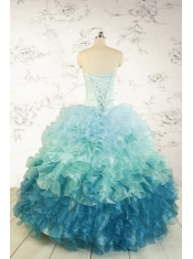 2015 Prefect Blue Quinceanera Dresses with Beading and Ruffles