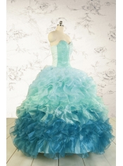 2015 Prefect Blue Quinceanera Dresses with Beading and Ruffles