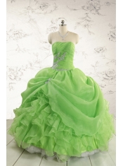 2015 Puffy Strapless Appliques Quinceanera Dresses in Spring Green