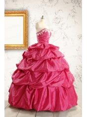 Appliques 2015 Hot Pink Quinceanera Dresses with Lace Up