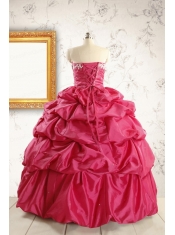 Appliques 2015 Hot Pink Quinceanera Dresses with Lace Up
