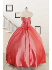 Cheap Strapless Ball Gown Quinceanera Dresses in Watermelon for 2015