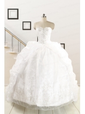 Exquisite Appliques White Brush Train Quinceanera Dresses for 2015