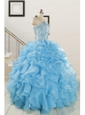 Luxurious Beading Apple Green Quinceanera Dresses for 2015