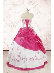 Luxurious Embroidery Sweet 15 Dresses in White and Hot Pink
