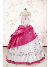 Luxurious Embroidery Sweet 15 Dresses in White and Hot Pink