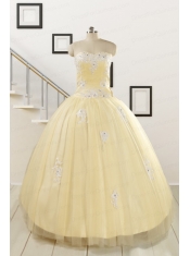 Luxurious Sweetheart Appliques Sweet 16 Dresses in Light Yellow