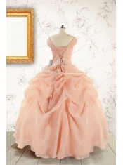 New Style Beading Quinceanera Dresses in Peach For 2015