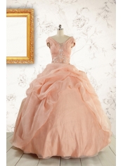 New Style Beading Quinceanera Dresses in Peach For 2015