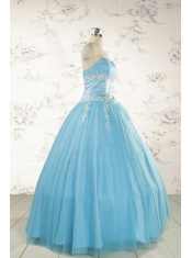 Pretty Beading and Appliques Quinceanera Dresses in Aqua Blue for 2015
