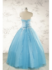 Pretty Beading and Appliques Quinceanera Dresses in Aqua Blue for 2015