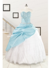 Pretty Beading Blue and White Quinceanera Dresses for 2015